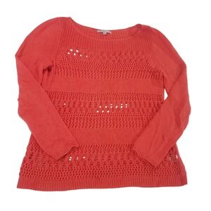 Gap Pullover Sweater Womens Orange M Boat Neck Cable Knit Long Sleeve Breathable